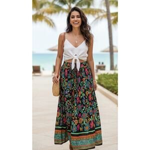 Vintage Boca Bay Vibrant Colorful Brazilian Style Floral Maxi Skirt